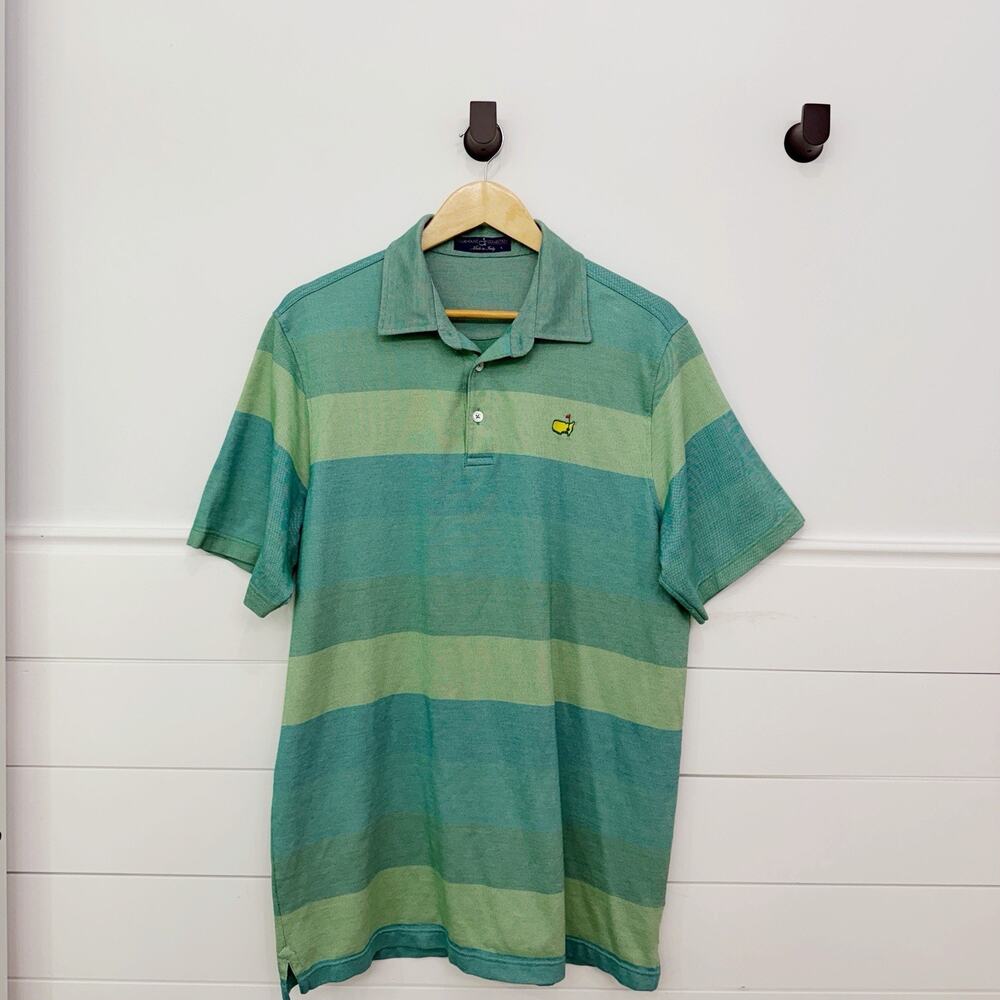 Men’s Masters Golf Polo Clubhouse Collection Made In Italy Green Stripe Shirt L